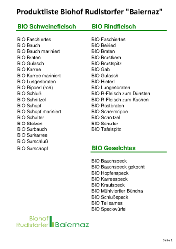 Produktliste Biohof Rudlstorfer